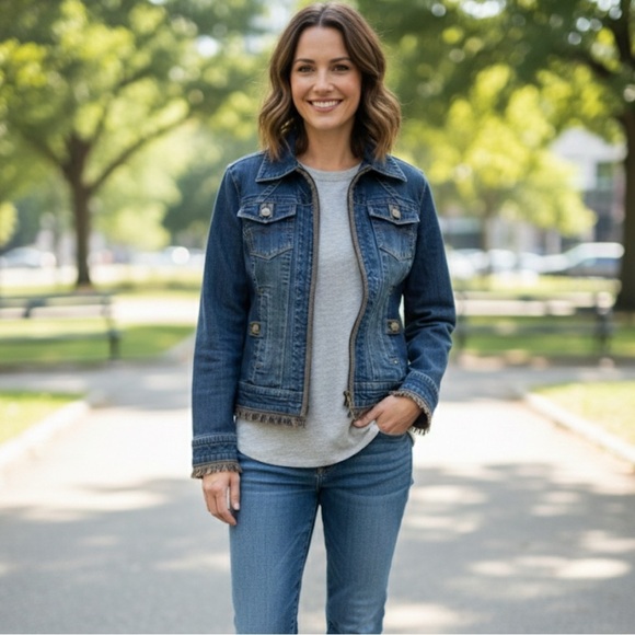 CAbi Jackets & Blazers - CAbi Blue Jean Jacket with Fringe Detail